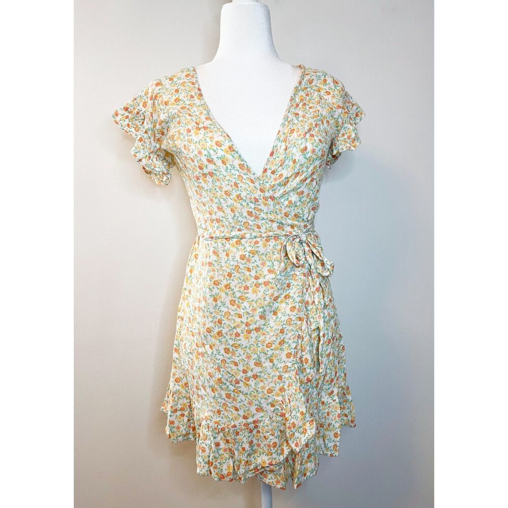 Billabong Floral Wrap Dress XS Cottagecore Ruffle Hem Mini Dress